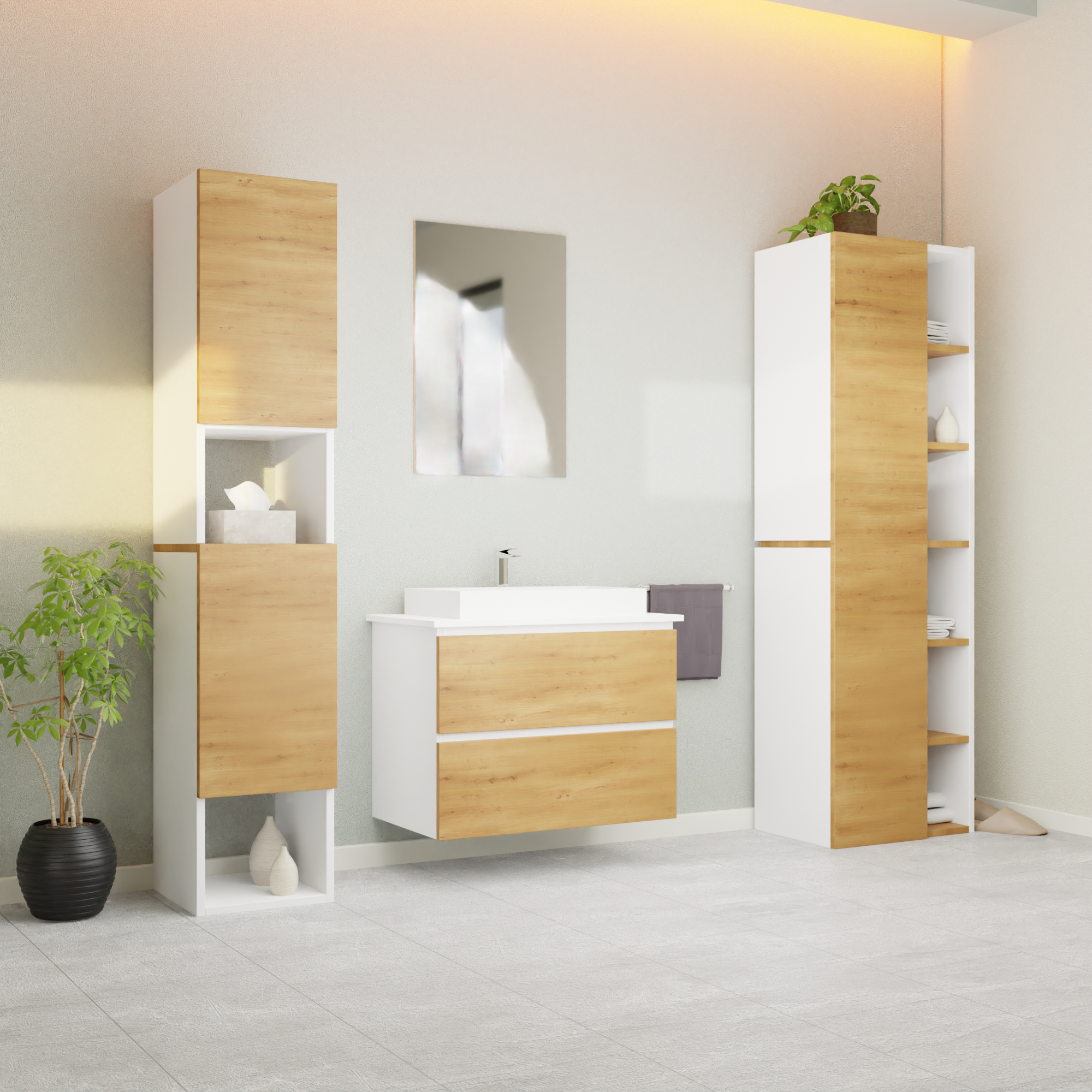 Garlivo Waschbeckenunterschrank GLB-80 Eiche mit Schubladen