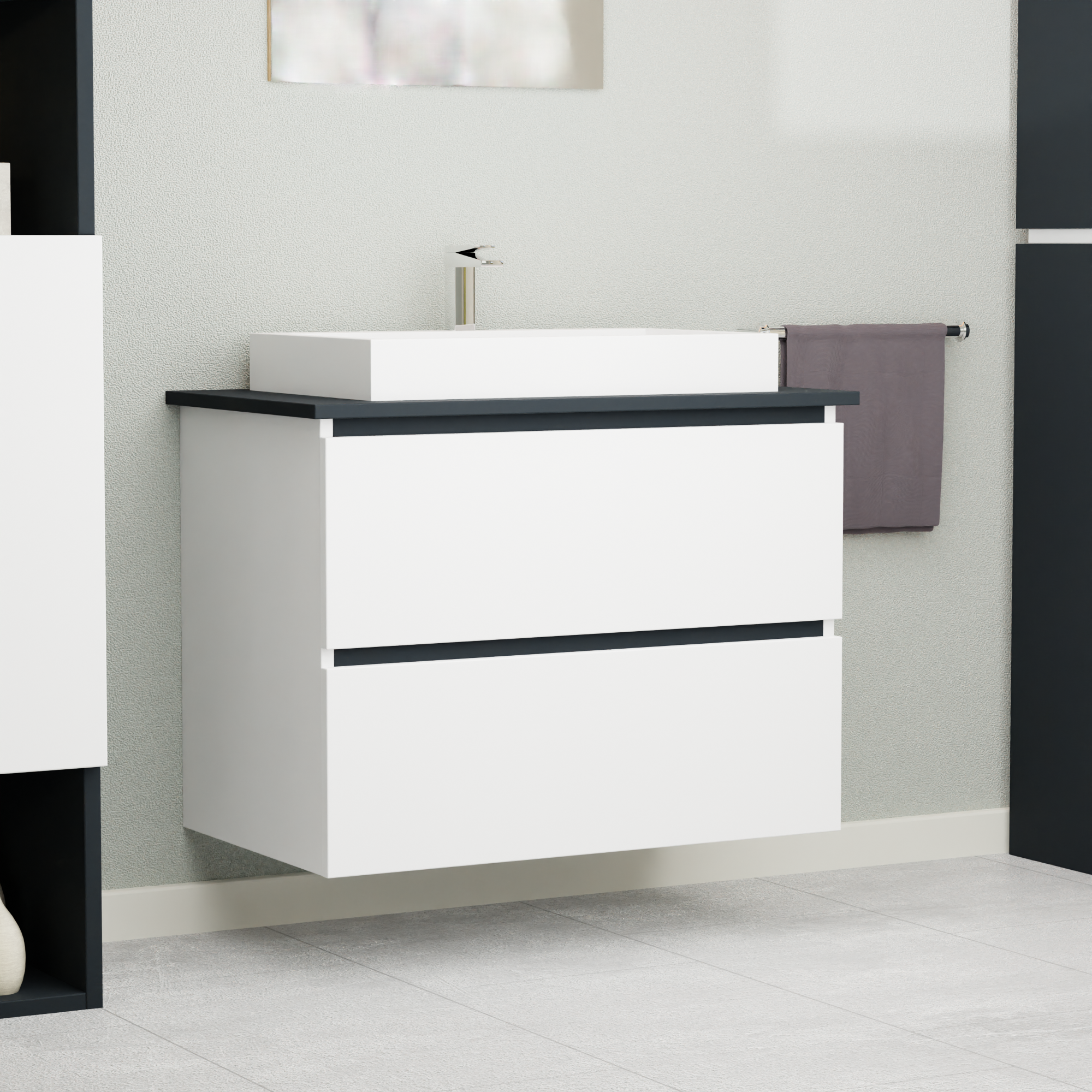 Garlivo Waschbeckenunterschrank GLB-80 Weiss mit Schubladen