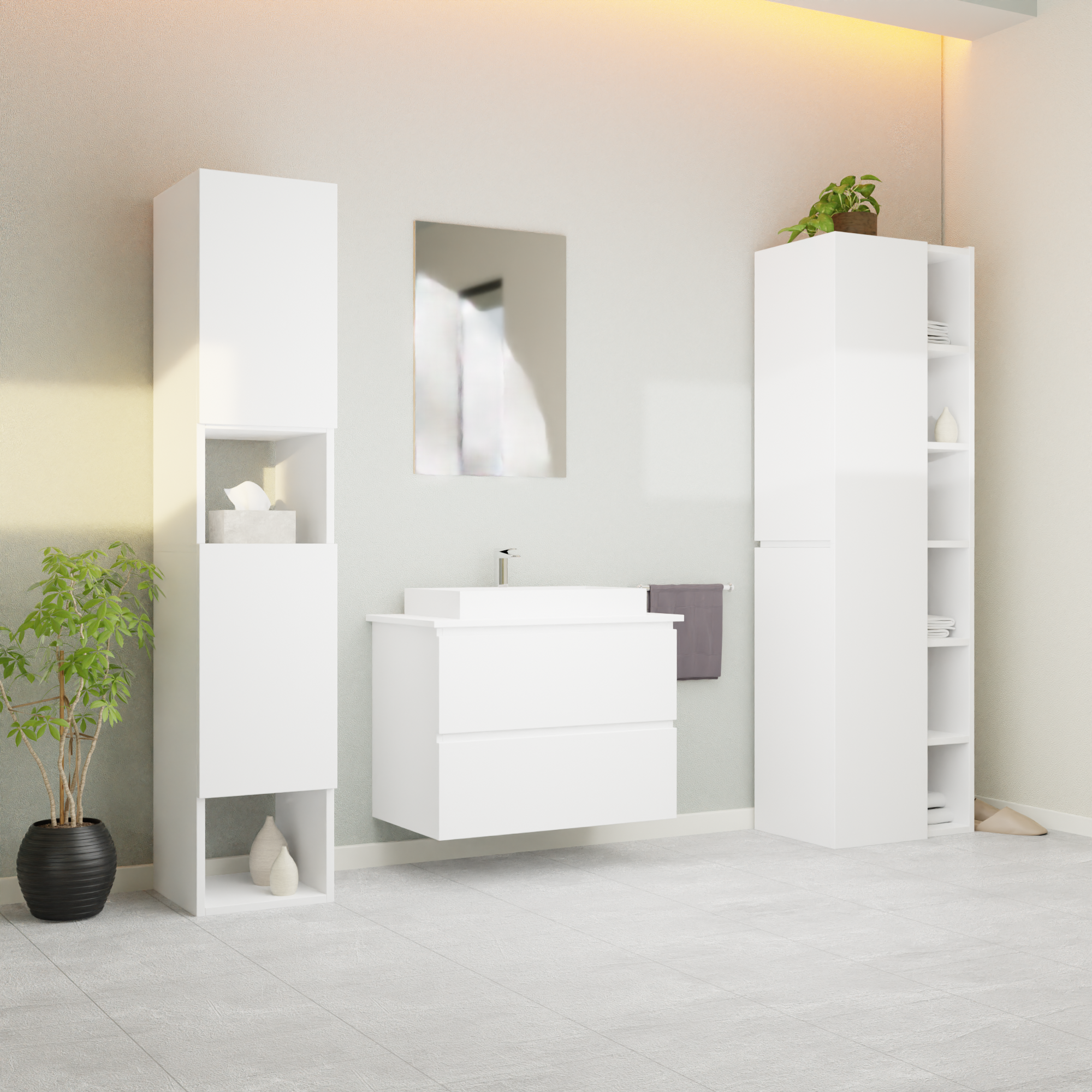 Garlivo Waschbeckenunterschrank GLB-80 Weiss mit Schubladen